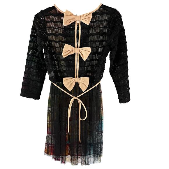 Ryu Anthropologie Black Cream Lace Tulle Overlay Small Dress Top - Picture 5 of 5